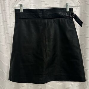 High-waisted Black Leather Skirt